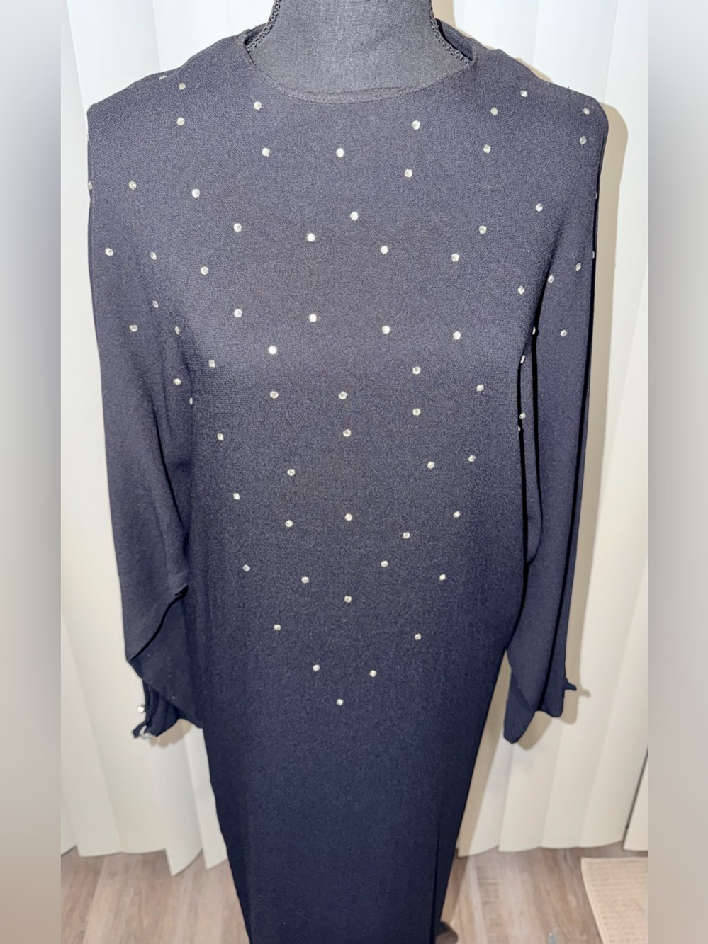 Ms. Chaus Vintage Women’s Black Dress Rhinestone Embellished Long Sleeve Sz 12 *